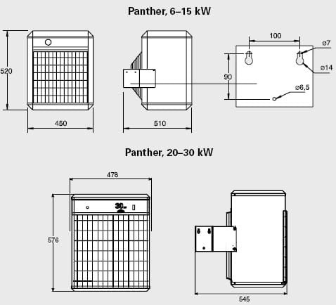 nagrzewnica elektryczna PANTERA SE06N FRICO - wymiary