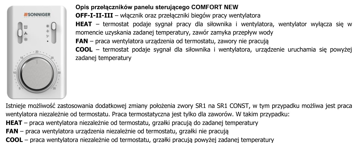 kurtyna powietrzna GUARD ONE 100E Sonniger sterownik COMFORT