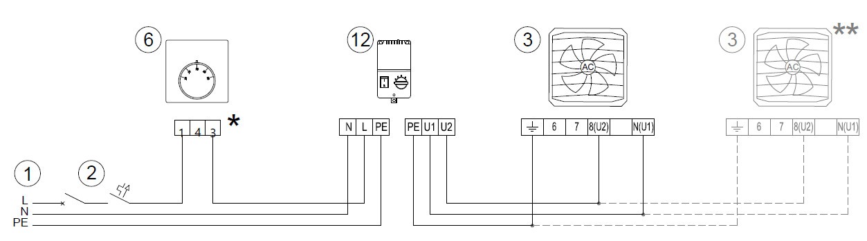 nagrzewnice wodne AEROCK schemat elektryczny z regulatorem 5-biegowym